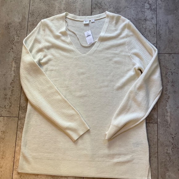 Gap Tunic Sweater Women’s Sz L Cream Brooklyn V-neck Wool Blend Sheer NWT - Picture 5 of 13